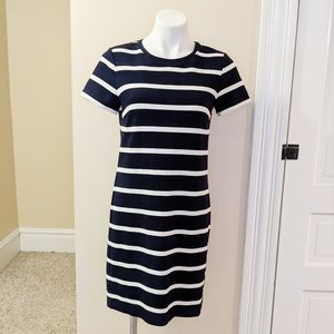 LOFT navy blue and white shift dress